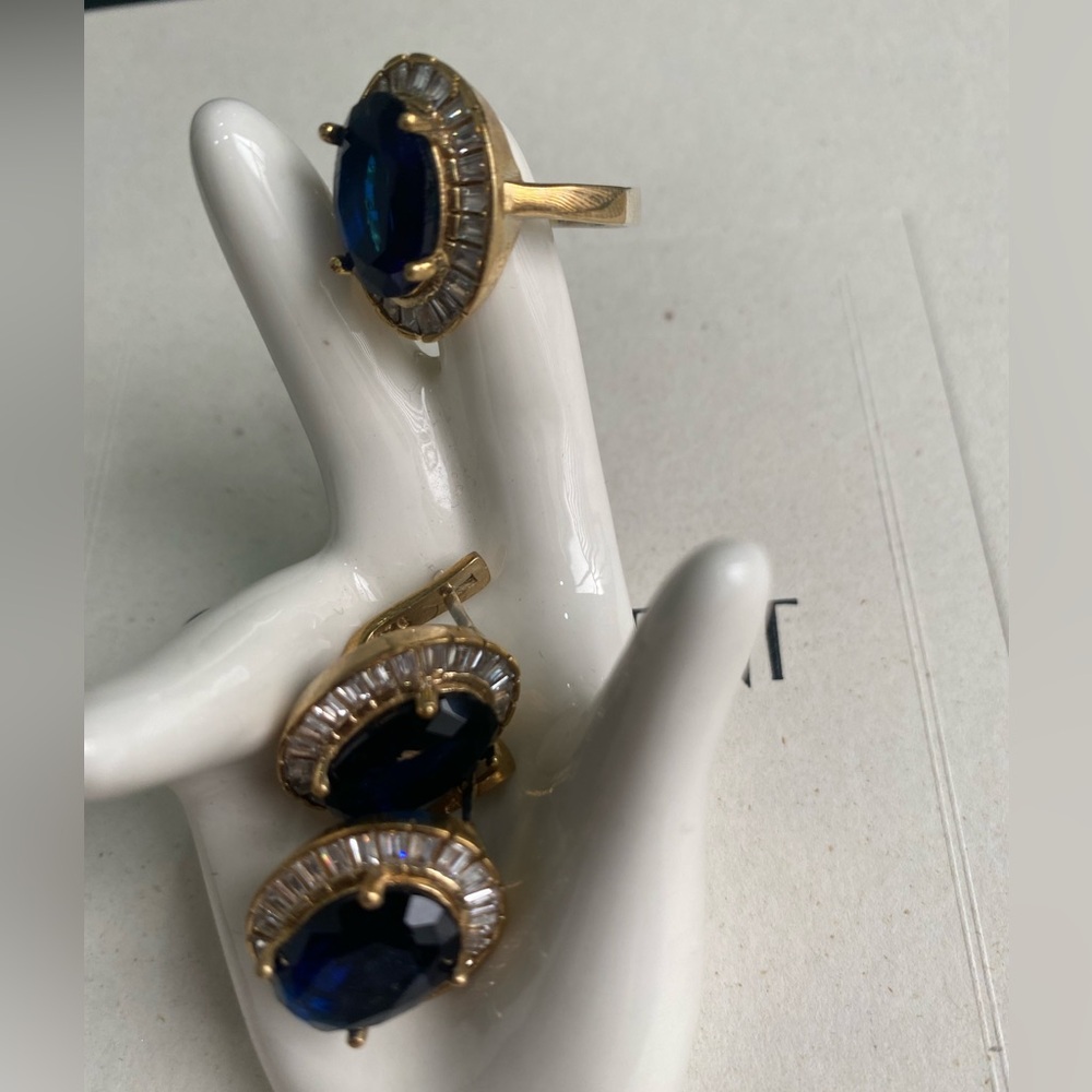 Blue Stone in Silver Ring and Earrings